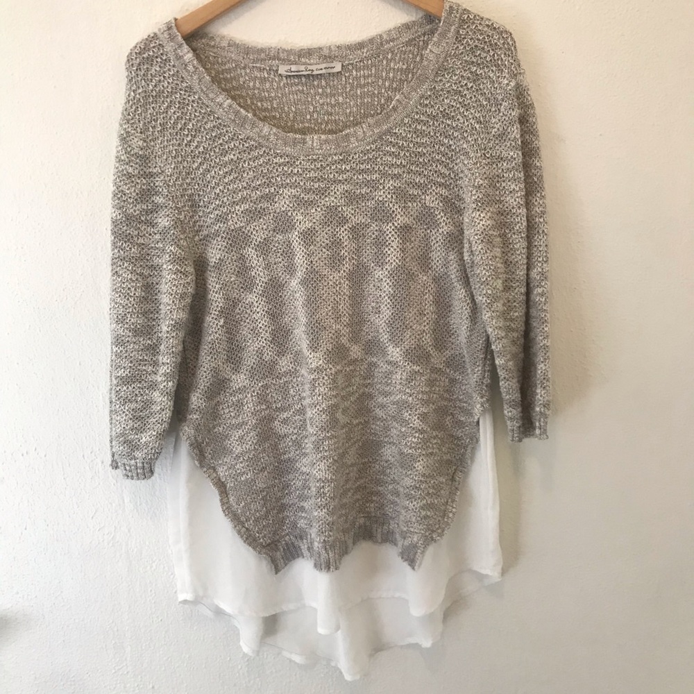 AMERICAN RAG white blouse with grey sweater cover
